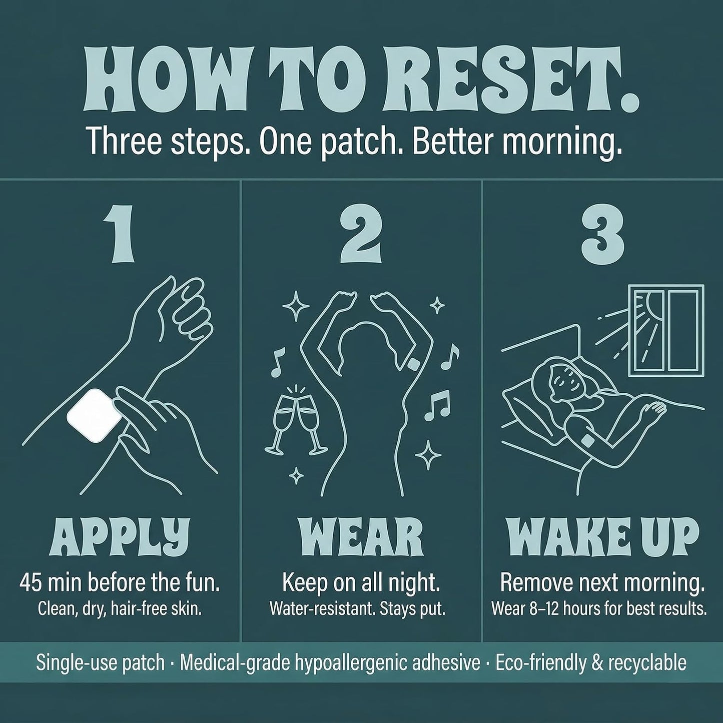 Reset Patches | After Party Recovery Support | DHM 500mg Transdermal Patch | 12-Hour Time-Release | Magnesium + Botanical Blend | 60 Patches - görsel 4
