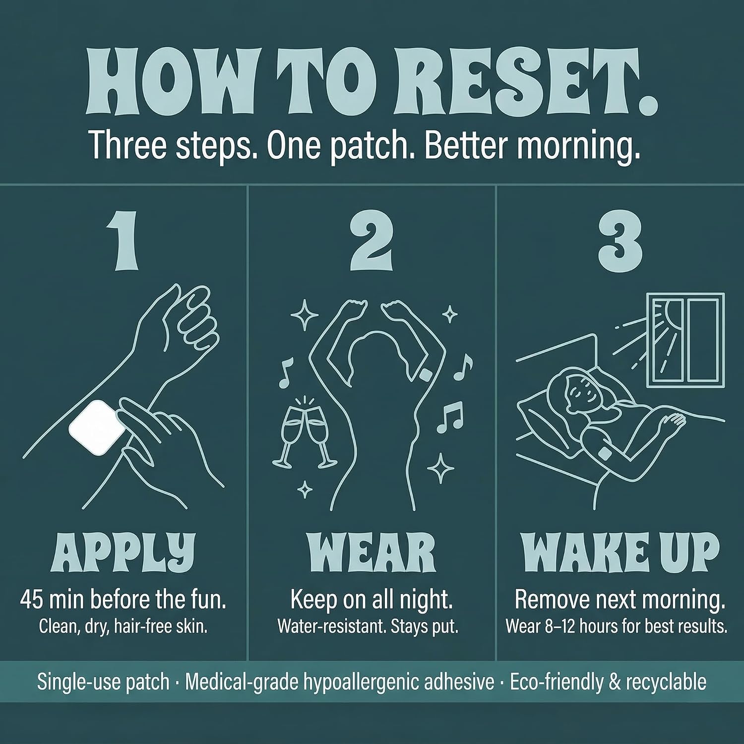 Reset Patches | After Party Recovery Support | DHM 500mg Transdermal Patch | 12-Hour Time-Release | Magnesium + Botanical Blend | 60 Patches - görsel 4