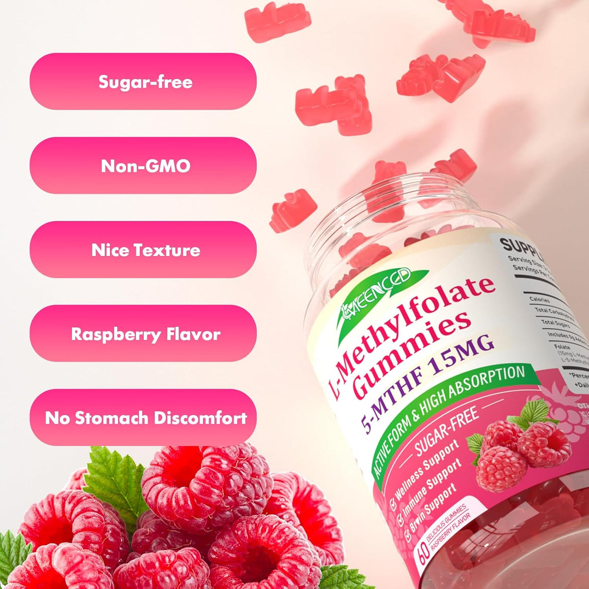 MEENCCD 2 Pack L-Methylfolate Gummies - – Neurotransmitter Production: It is involved in making serotonin, – Image 6
