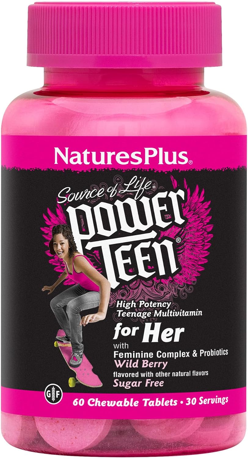 NaturesPlus Source of Life Power Teen for Her Multivitamin - 60 Chewable Tablets, Natural Berry - görsel 1