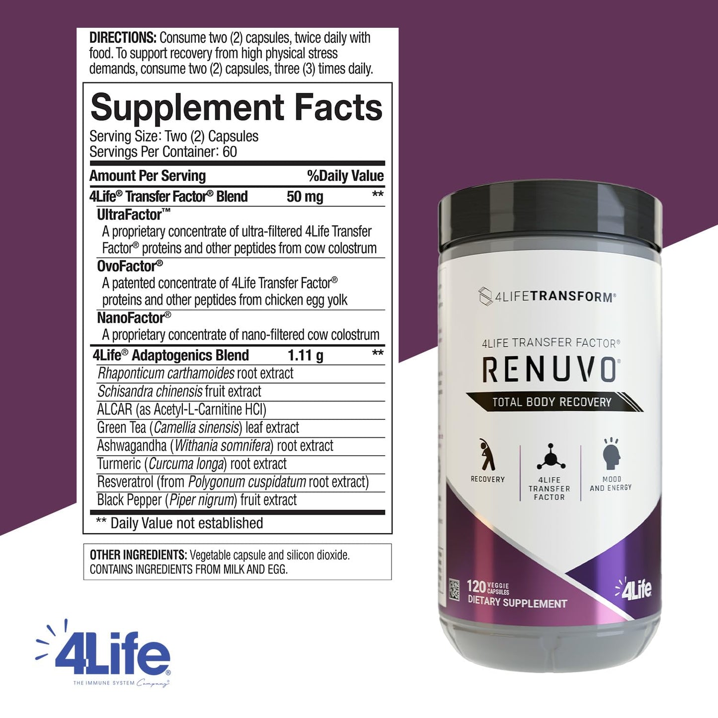 4Life Transform Renuvo Recovery Supplement, Schisandra, 120 Vegie Capsules - görsel 2