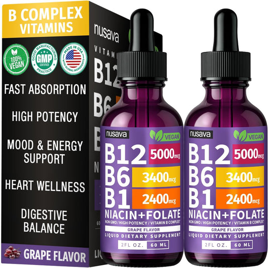 NUSAVA Vitamin B12 Liquid Drops 5000mcg with – Energy levels and reduced fatigue – Image 1