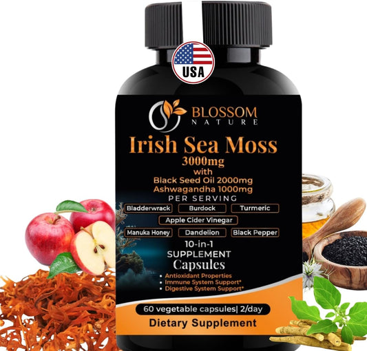 10-in-1 Irish Sea Moss Vegetable Caps 3000mg – Irish Sea Moss (Chondrus crispus): A mineral wealth of seaweed – Image 1