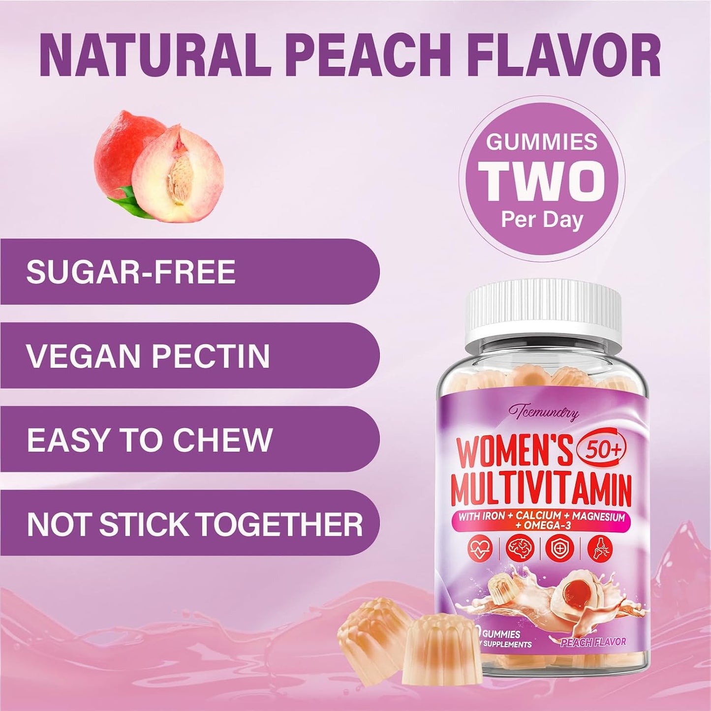 Multivitamin Gummies for Women's 50+ with Omega-3, Coenzyme Q10, Iron, Calcium, Zinc, Vitamin A, C, D3, E, K2, B Complex, Folate - Multi Vitamins & Minerals for Energy, Beauty, Immune - Pack of 2 - görsel 6