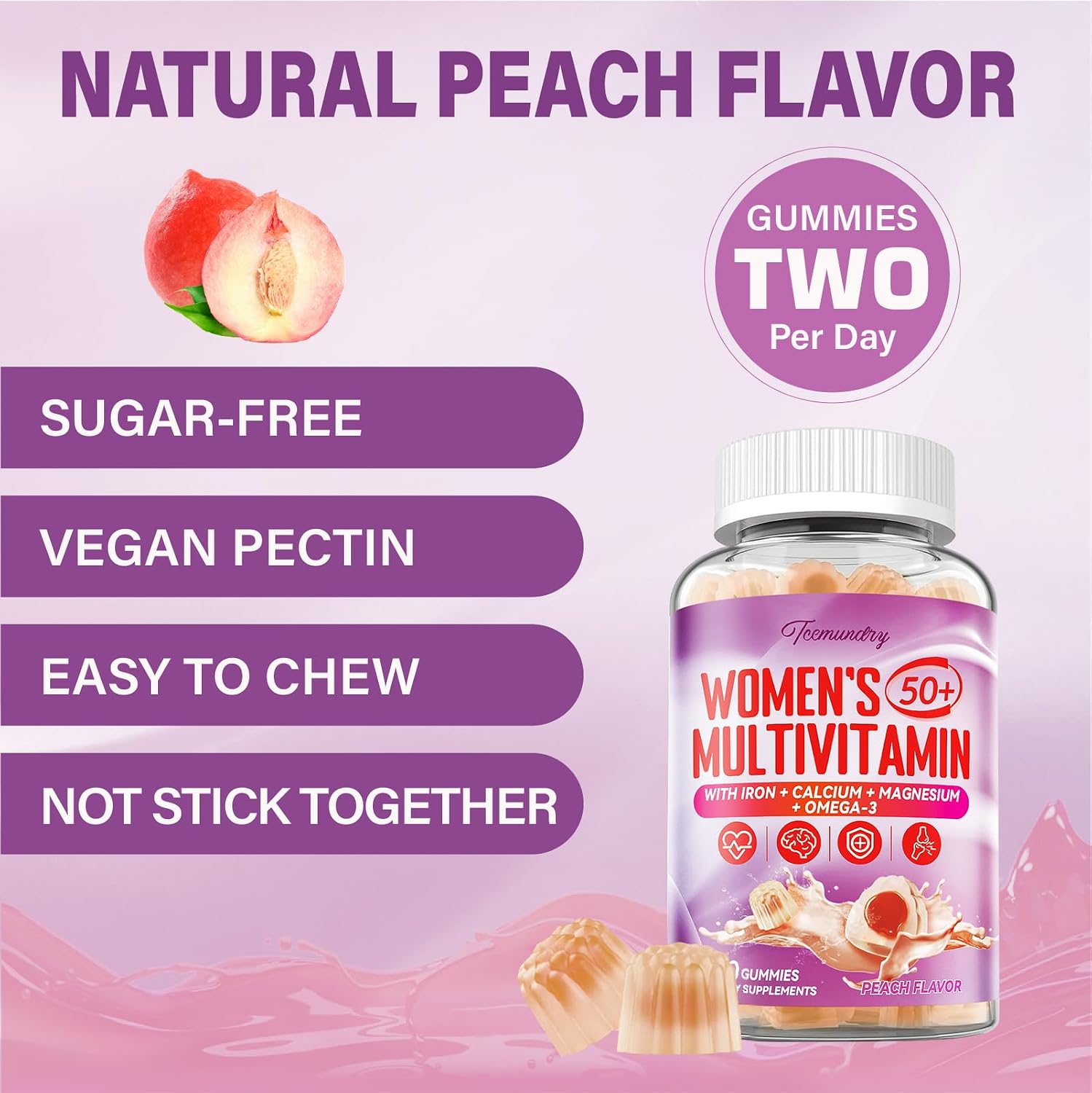 Multivitamin Gummies for Women's 50+ with Omega-3, Coenzyme Q10, Iron, Calcium, Zinc, Vitamin A, C, D3, E, K2, B Complex, Folate - Multi Vitamins & Minerals for Energy, Beauty, Immune - Pack of 2 - görsel 6