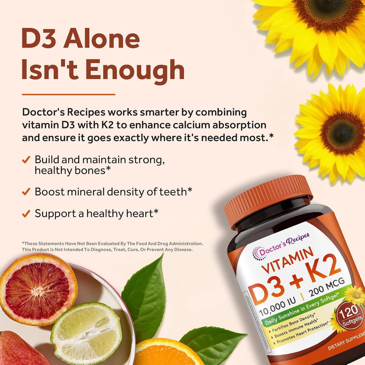 Doctor's Recipes Vitamin D3 K2, 10,000 IU, – Heart Health: By guiding calcium away from arteries, K2 may help – Image 3