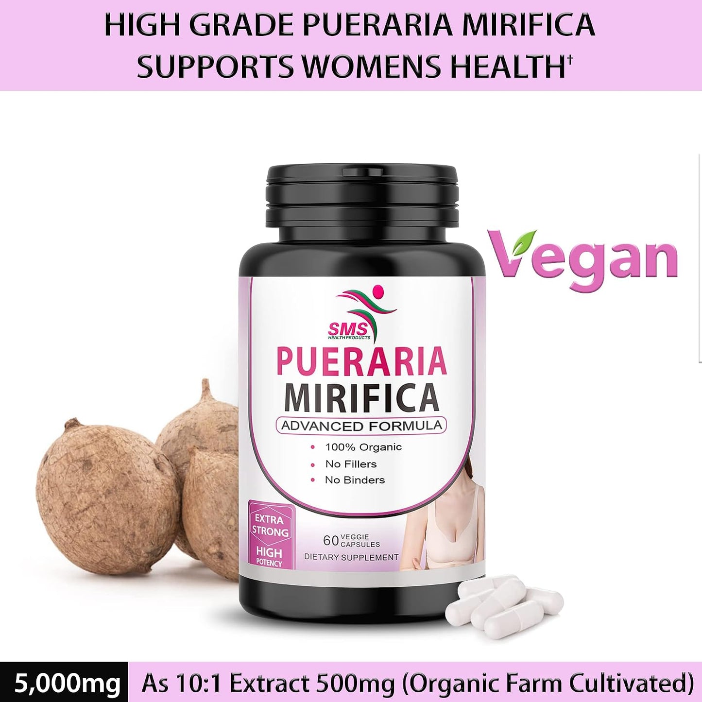 Pueraria Mirifica (Kwao Krua Kao) Supplement Capsules – Pure Root 10:1 Concentrated Extract, Premium Organic, 60 Vegan Capsules - görsel 6