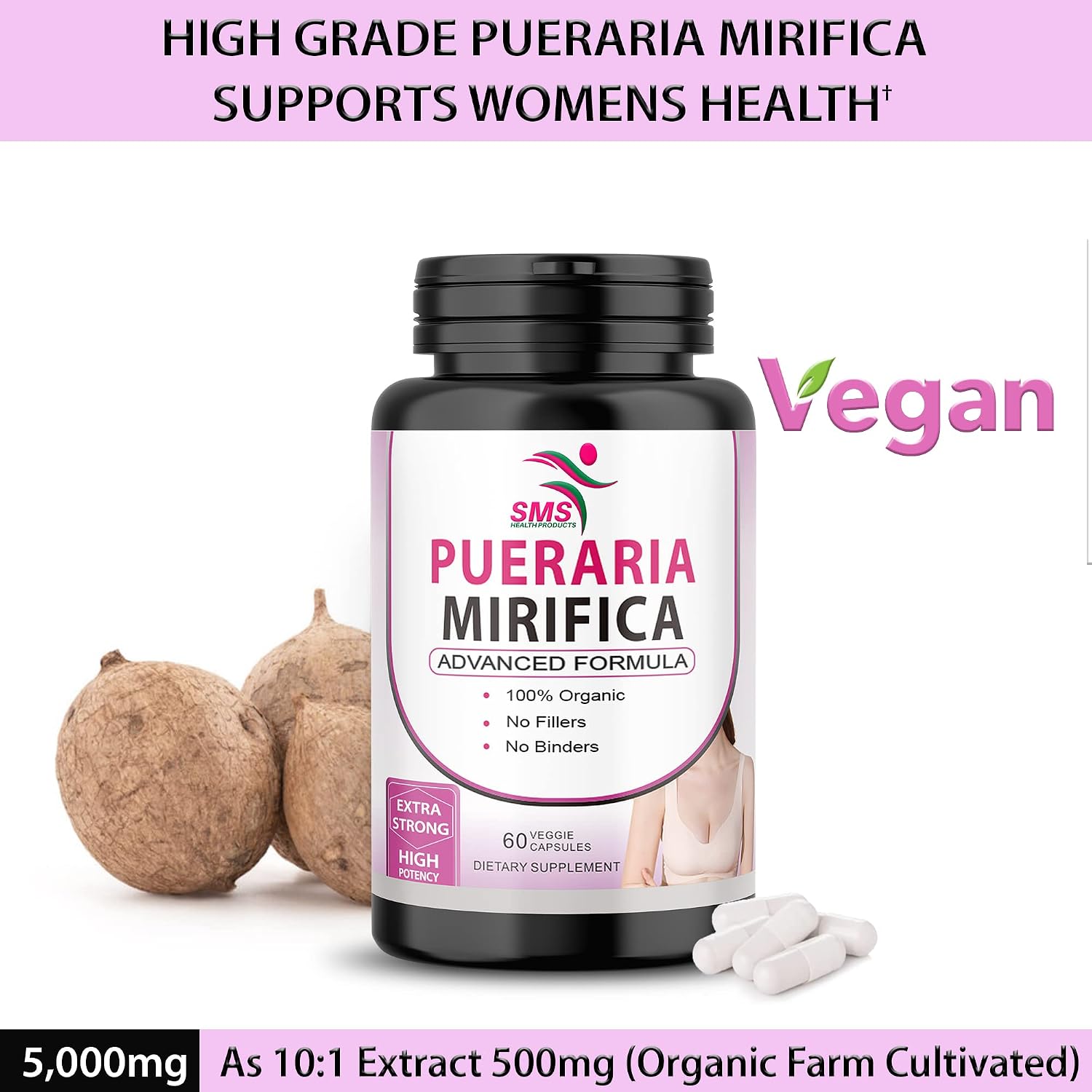 Pueraria Mirifica (Kwao Krua Kao) Supplement Capsules – Pure Root 10:1 Concentrated Extract, Premium Organic, 60 Vegan Capsules - görsel 6