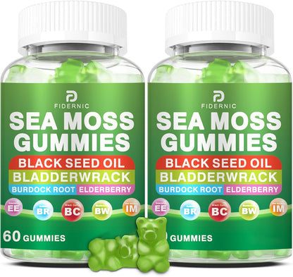 Sea Moss Gummies – Irish Sea Moss with Elderberry & Black Seed Oil, Bladderwrack, Burdock Root – Vegan Green Apple Flavour – – Image 8