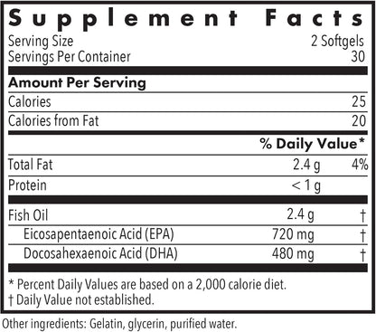 ARG Super EPA – Concentrated Omega-3 Fish Oil – 720 mg EPA & 480 mg DHA – 60 Softgels