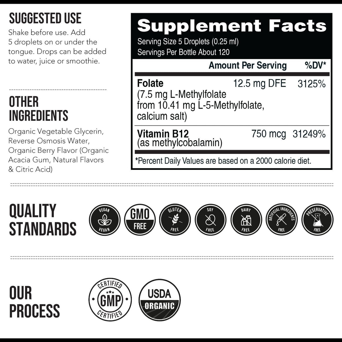 Organic L Methylfolate 7.5 mg Plus Methyl B12 Cofactor - Metabolically Active 5-MTHF Form, Superior Form of Folate - Organic – Image 6