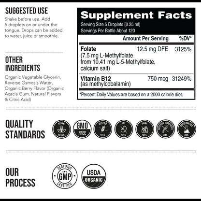 Organic L Methylfolate 7.5 mg Plus Methyl B12 Cofactor - Metabolically Active 5-MTHF Form, Superior Form of Folate - Organic – Image 6