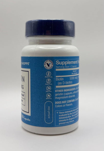 The Vitamin Shoppe Biotin 5,000mcg – Hair Strength, Skin Health & Nail Support, High Potency B Vitamin (120 Capsules)