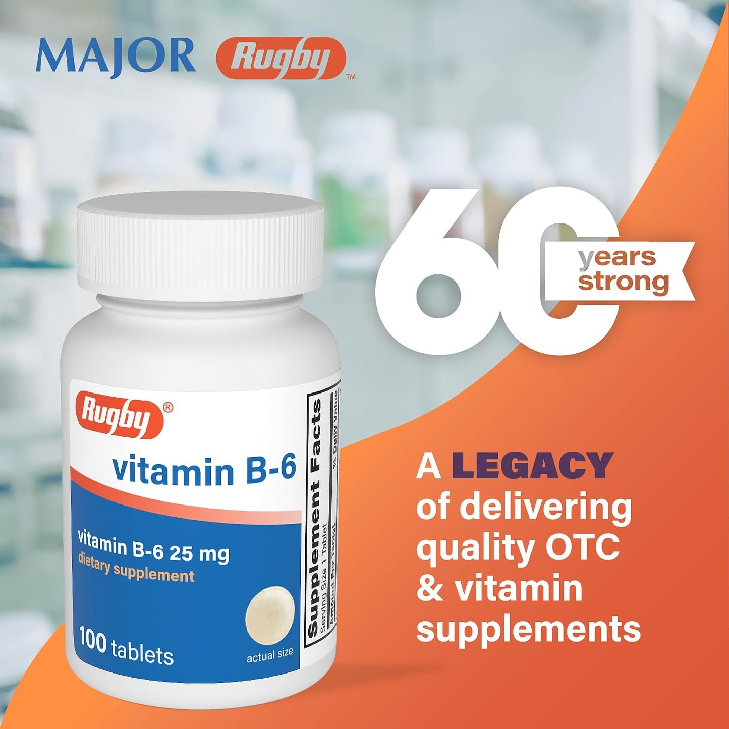 Rugby Vitamin B-6 Tablets - 25mg Vitamin B6 - Dietary Supplement - 100 Tablets - görsel 2