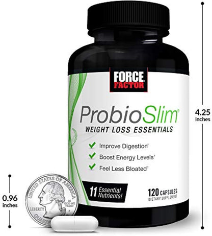 Force Factor ProbioSlim Weight Loss Essentials – Metabolism Booster with Probiotics, Prebiotic Fibre & Green Tea Extract, 120 Capsules