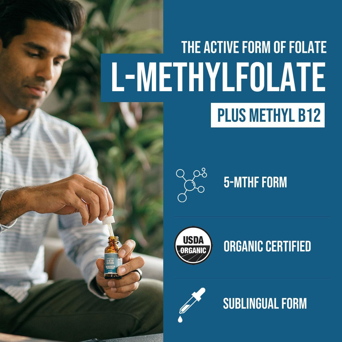 Organic L Methylfolate 7.5 mg Plus Methyl B12 Cofactor - Metabolically Active 5-MTHF Form, Superior Form of Folate - Organic – Image 2