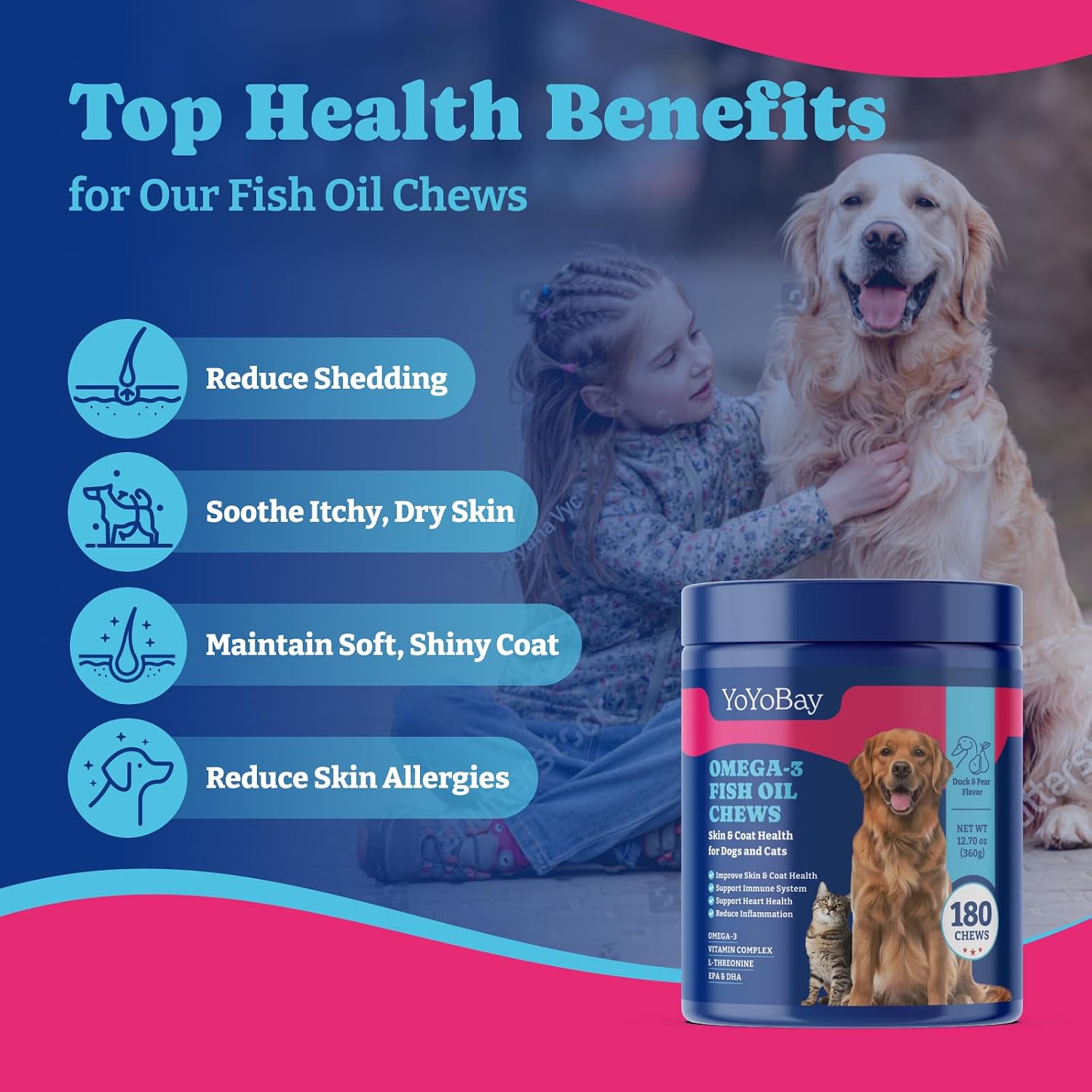 YoYoBay Fish Oil Chews for Dogs & Cats, Omega 3 Fish Oil for Dogs - Rich in Omega 3, 6, and 9 with Flaxseed Oil, EPA & DHA - 180 Soft Chews, Duck & Pear Flavour - görsel 4