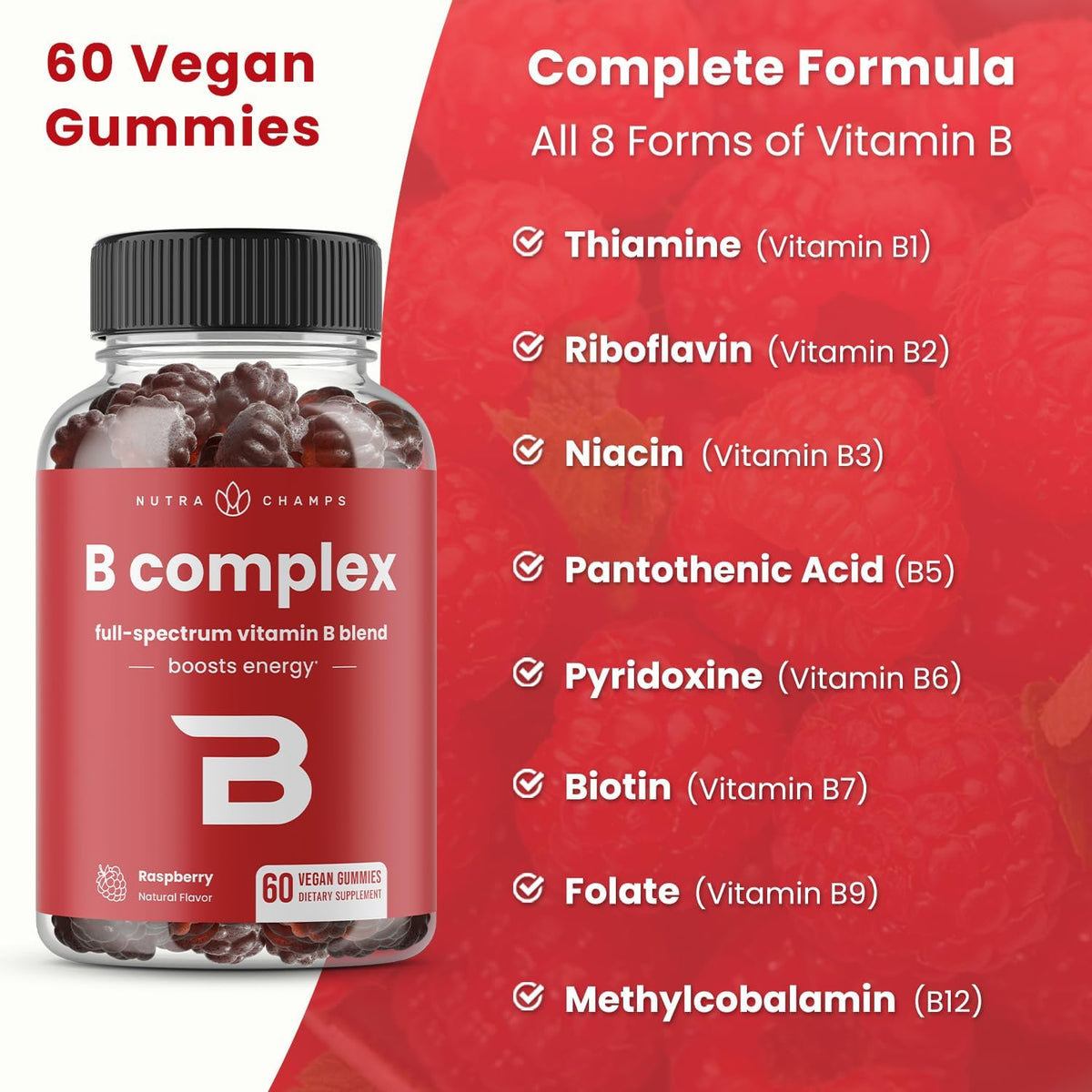 NutraChamps Vitamin B Complex Gummies – – Vitamin B6 (Pyridoxine) – Essential for amino acid metabolism and – Image 5