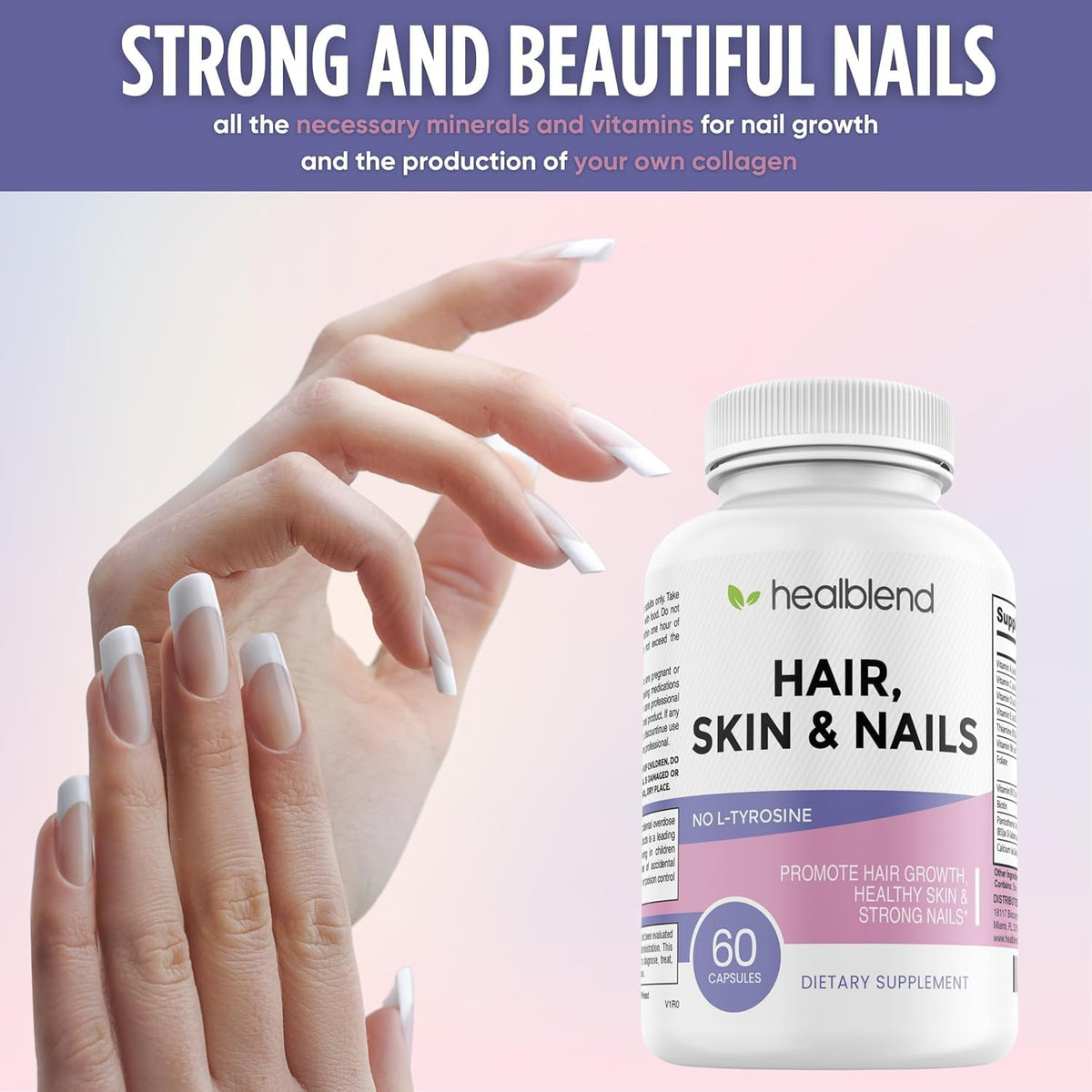 healblend Hair, Skin and Nails Vitamins for – Vitamin A: Promotes cell growth and sebum production, keeping skin – Image 4