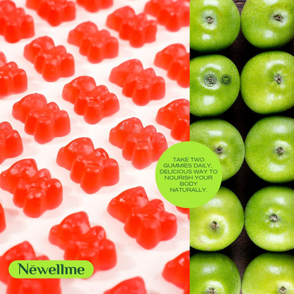 NEWELLME Apple Cider Vinegar Gummies with B12 - ACV Supplement Gummy Vitamins, Energy & Detox | Vegan, Non-GM & Gluten Free (60)