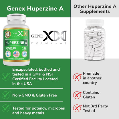 Genex Formulas Huperzine A 200mcg (120 Capsules) - Nootropic for Memory, Focussed and Cognitive Health