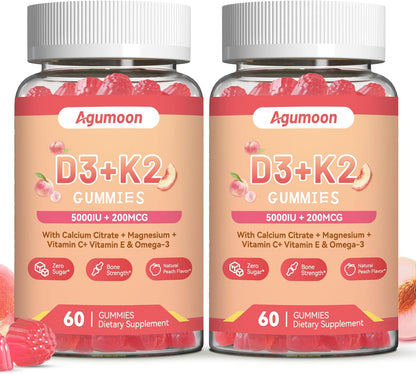 Vitamin D3 K2 Gummies for Adults - Vitamin D3 5000IU + K2 (MK-7) 200mcg, with Calcium Citrate, Magnesium Citrate, Omega-3 – Image 1