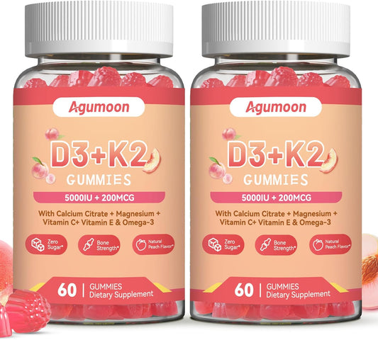 Vitamin D3 K2 Gummies for Adults - Vitamin D3 5000IU + K2 (MK-7) 200mcg, with Calcium Citrate, Magnesium Citrate, Omega-3 – Image 1