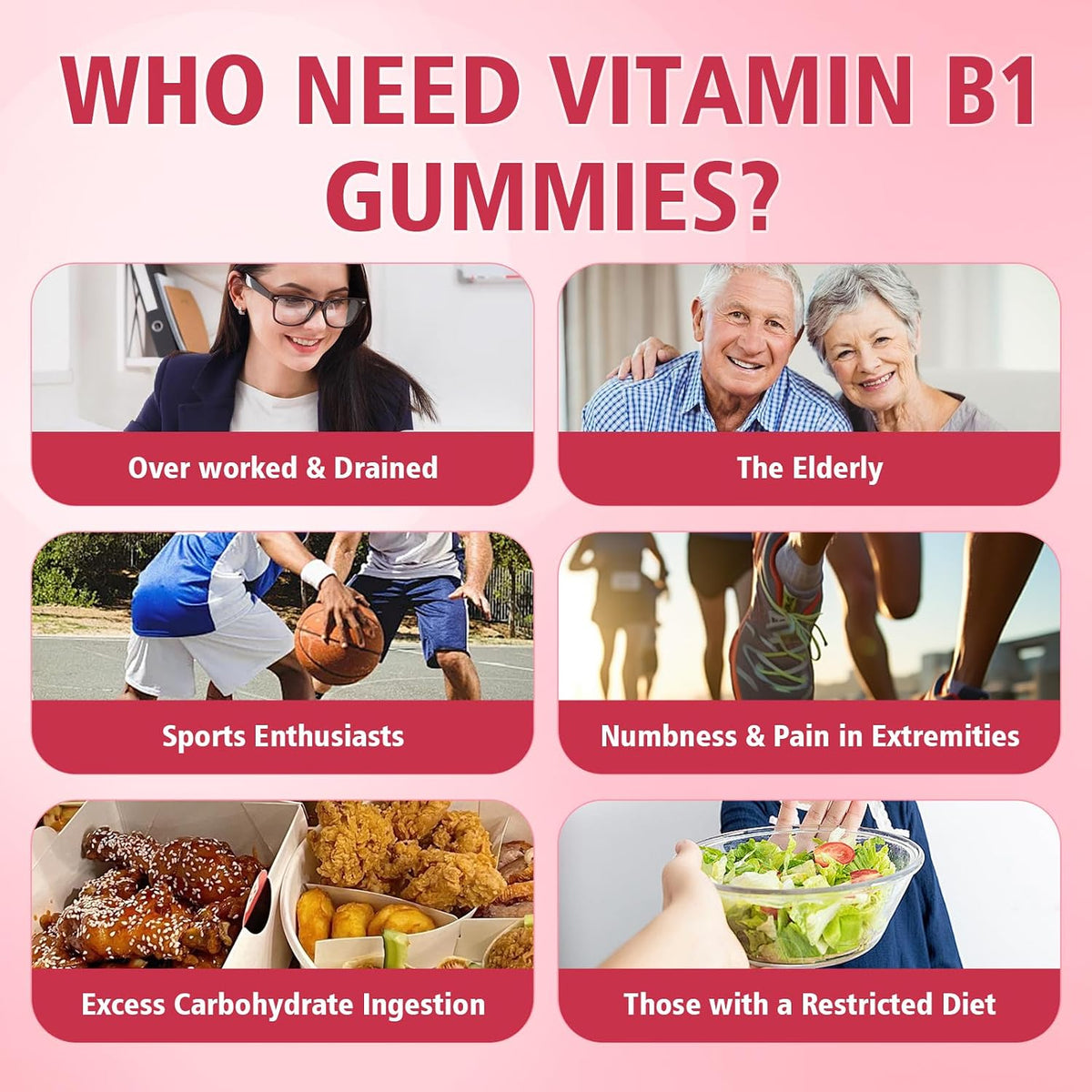 Pack of 2 Vitamin B1 Gummies 500mg for Adults & Kids, Thiamine B1 Supplement with Magnesium, Vitamin B1 Supplement for – Image 4
