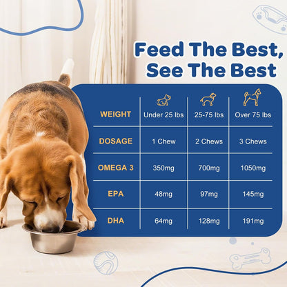 ZEBORA Salmon Oil Soft Chews for Dogs Skin & Coat - Omega 3-6-9 with Vitamins C & E - 120 Chews