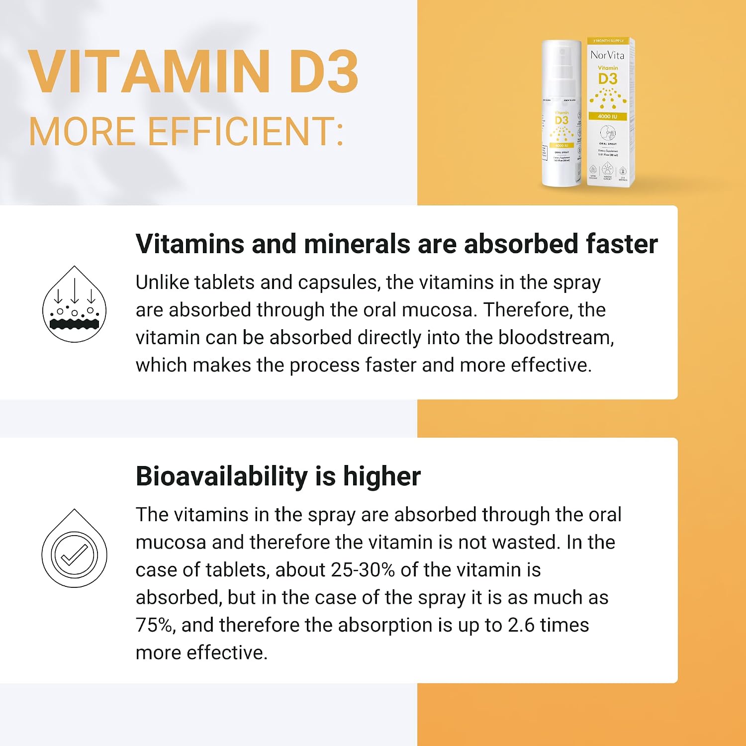 NorVita Vitamin D3 Spray 4000 IU - High Absorption Vegan Mouth Spray for Bone & Immune Support (30 ml, 215 Servings) - görsel 6