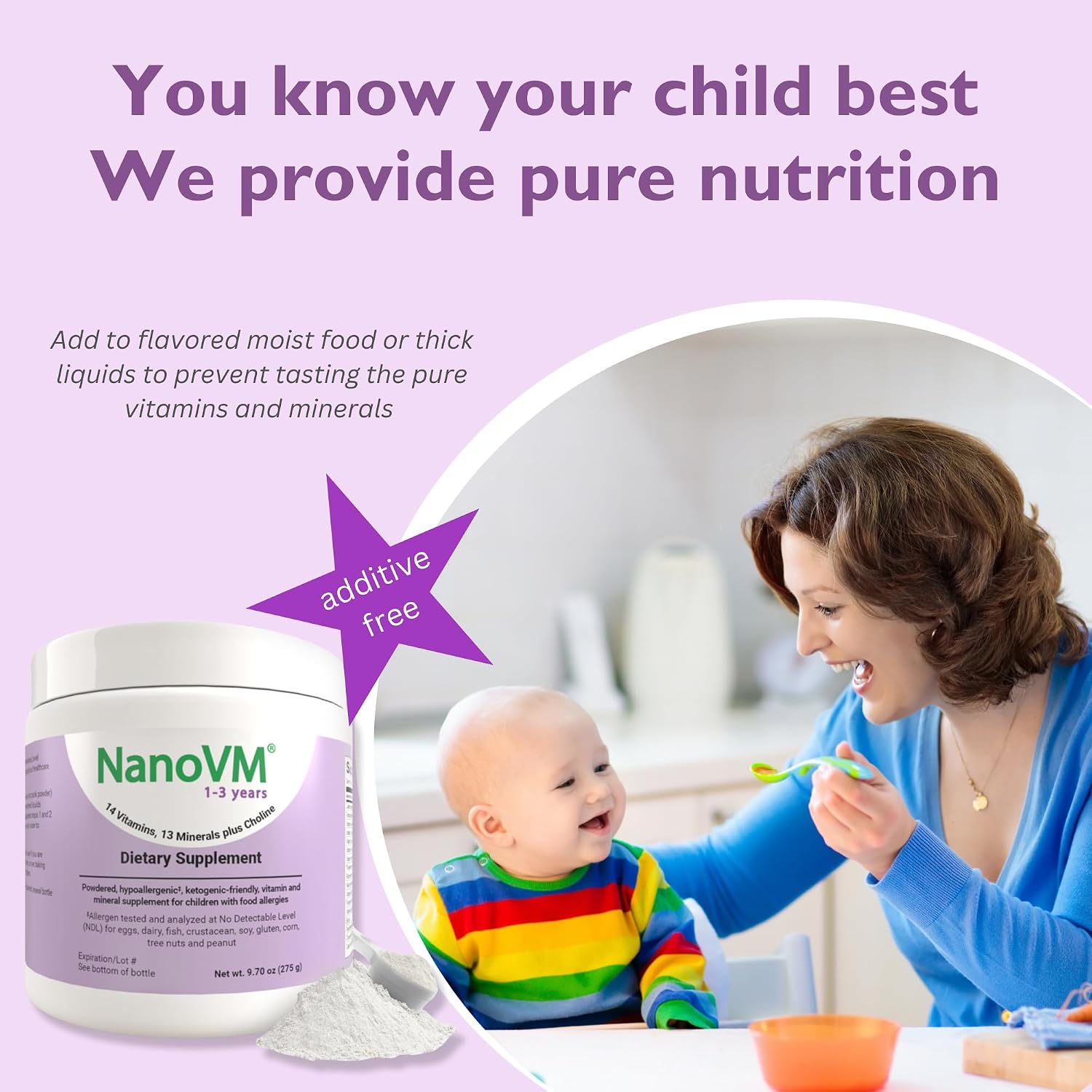 NanoVM 1-3 Years Allergen-Free Multivitamin Powder, Unflavoured, 275g - görsel 5