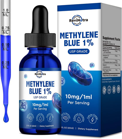 ReviNutra Methylene Blue Drops, USP Grade 1% with PQQ, CoQ10, Vitamin C & Piperine, 59 mL