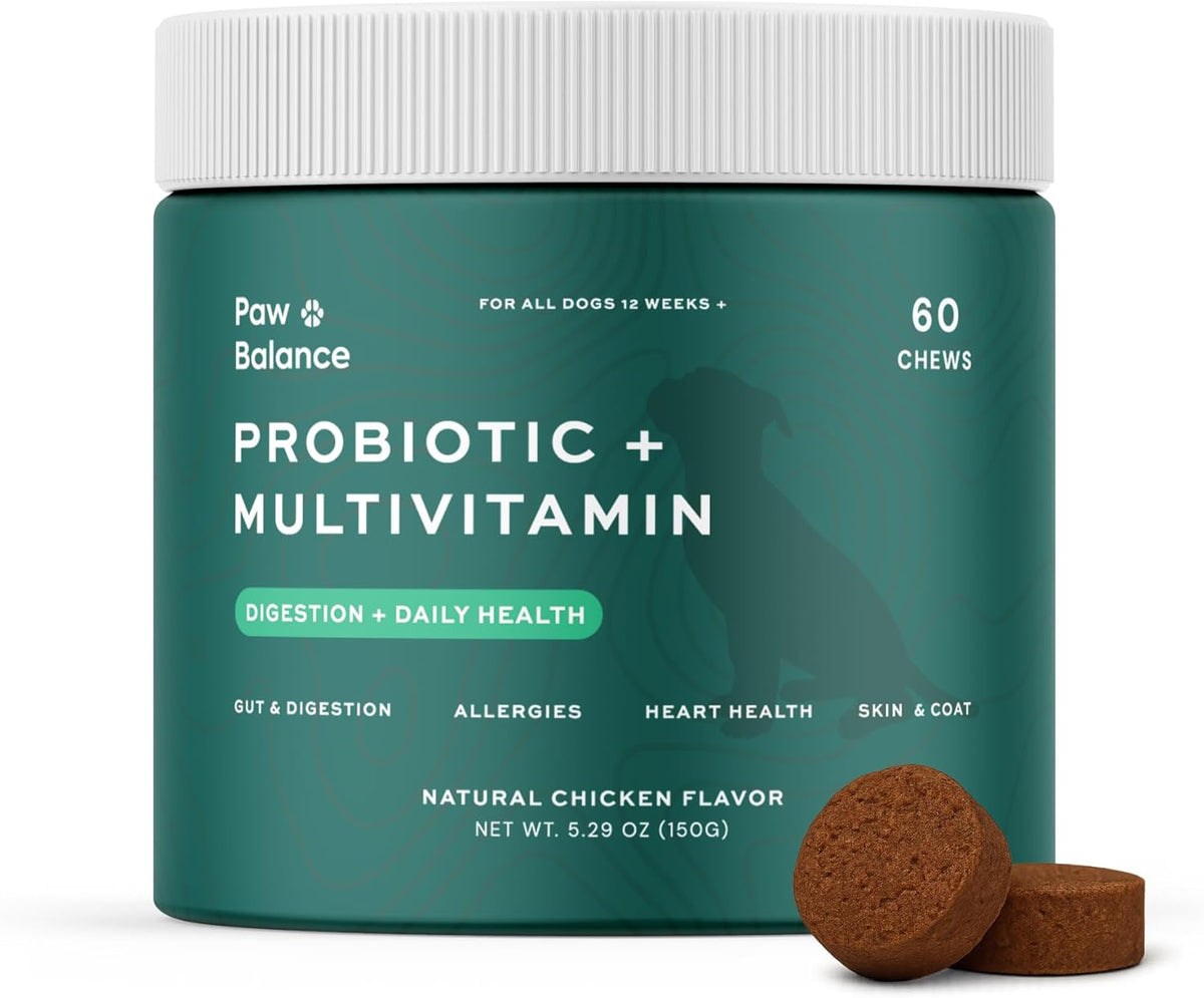 Paw Balance Dog Probiotics and Multivitamin Chews – Digestive Health, Immune Support, Allergy Relief, 60 Soft Chews – Image 1
