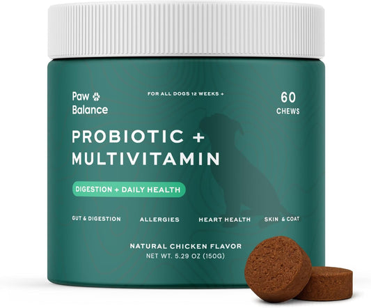 Paw Balance Dog Probiotics and Multivitamin Chews – Digestive Health, Immune Support, Allergy Relief, 60 Soft Chews – Image 1
