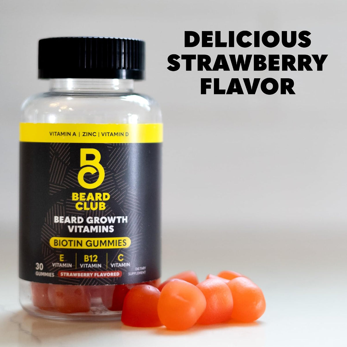 The Beard Club Biotin Beard Growth Vitamin Gummies - Hair Supplement for Men - Vitamins B12, E, & C to Support a Thicker – Image 6