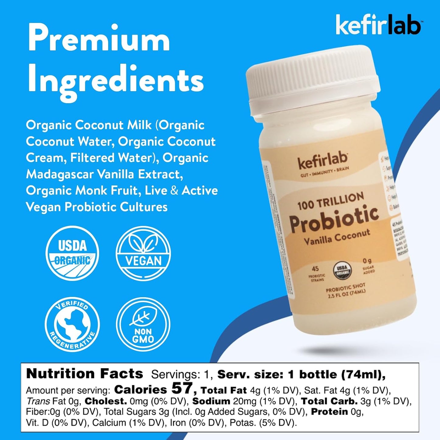 KefirLab Probiotics 100 Trillion CFU - 36 Strains - Vegan & Organic - Vanilla (16-Pack) - görsel 2