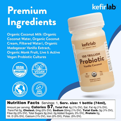 KefirLab Probiotics 100 Trillion CFU - 36 Strains - Vegan & Organic - Vanilla (16-Pack)