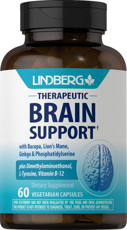 Lindberg Brain Support Supplement – 60 Capsules – with Phosphatidylserine, Lion's Mane, Vitamin B12 – Vegetarian, Non-GM, Gluten free