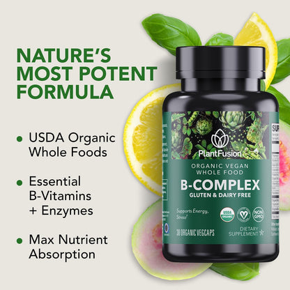 PlantFusion Organic Vitamin B-Complex, Vegan Wholefood Supplement for Energy & Metabolism, Methylated B12, Guava, Lemon & – Image 2
