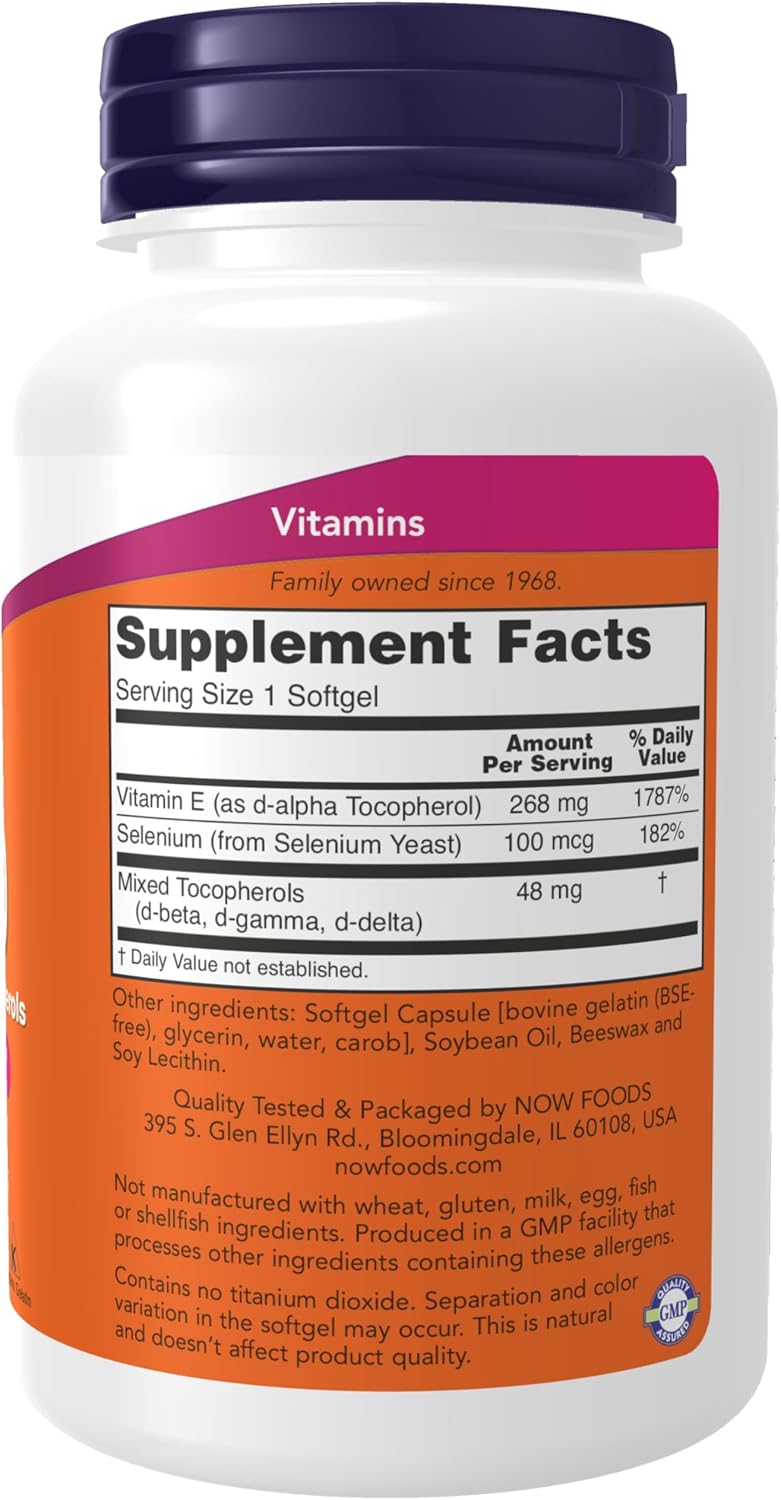 NOW Foods Vitamin E-400 IU Mixed Tocopherols Softgels - 100 Softgels - görsel 2