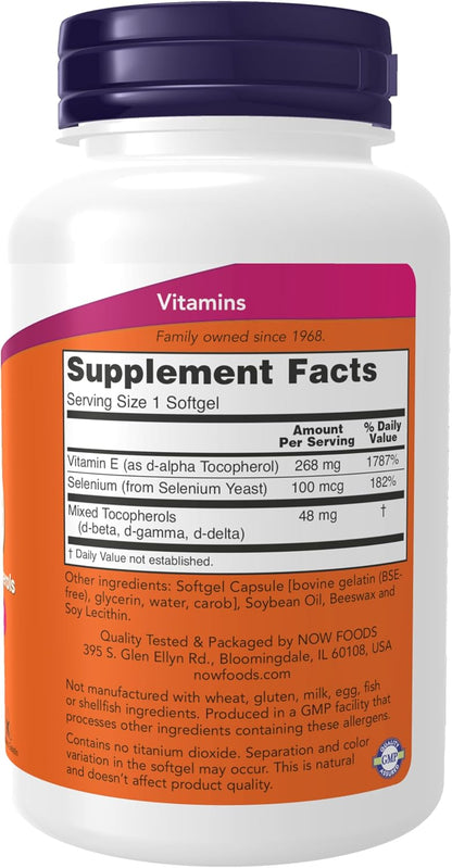 NOW Foods Vitamin E-400 IU Mixed Tocopherols Softgels - 100 Softgels