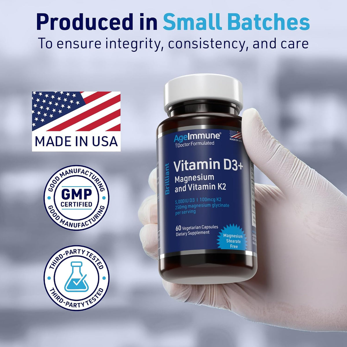AgeImmune Brilliant D3+ Complex: 5000 IU – Muscle Function: Magnesium glycinate contributes to normal muscle – Image 4