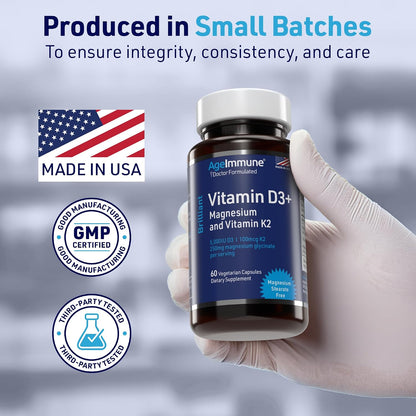AgeImmune Brilliant D3+ Complex: 5000 IU – Muscle Function: Magnesium glycinate contributes to normal muscle – Image 4