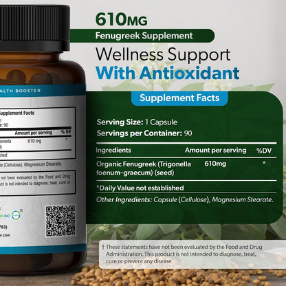 TRUEMED Organic Fenugreek Capsules 610 mg – Digestive Comfort, Natural Energy & Wellbeing Support (90 Capsules)