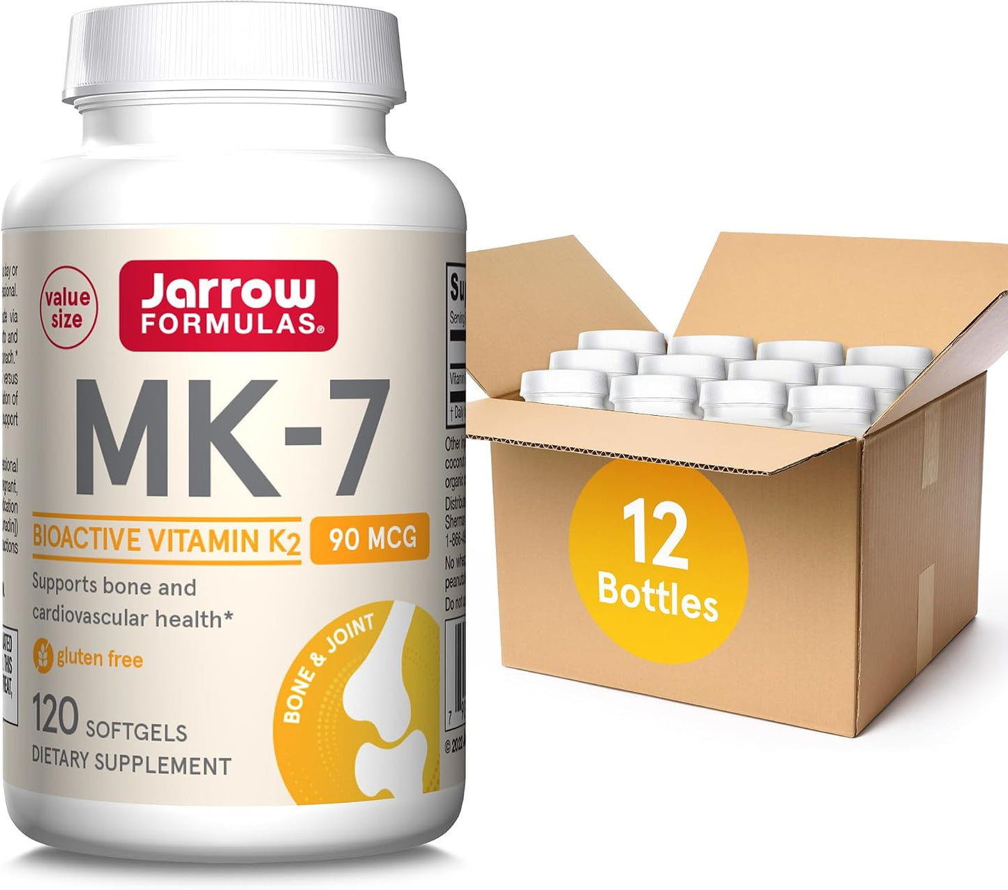 Jarrow Formulas MK-7 90mcg - Bioactive Vitamin K2 Supplement, 120 Softgels (12 Pack) - görsel 1
