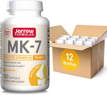 Jarrow Formulas MK-7 90mcg - Bioactive Vitamin K2 Supplement, 120 Softgels (12 Pack)