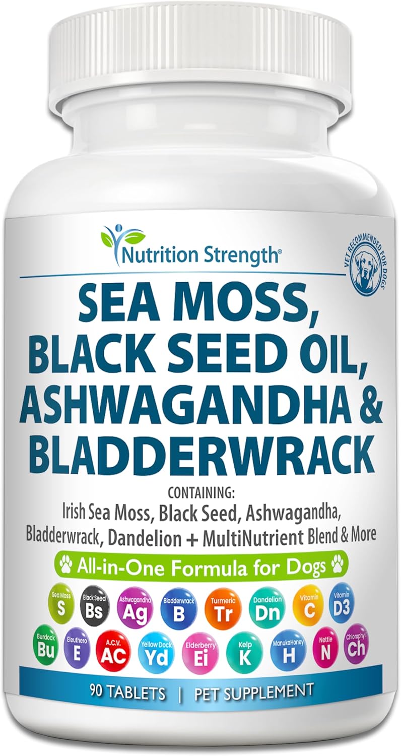 Sea Moss for Dogs - 17-in-1 Immunity, Skin & Coat Support with Black Seed Oil, Ashwagandha & Turmeric for Daily Vitality & Seasonal Allergy Relief - 90 Chewable Tablets - görsel 1