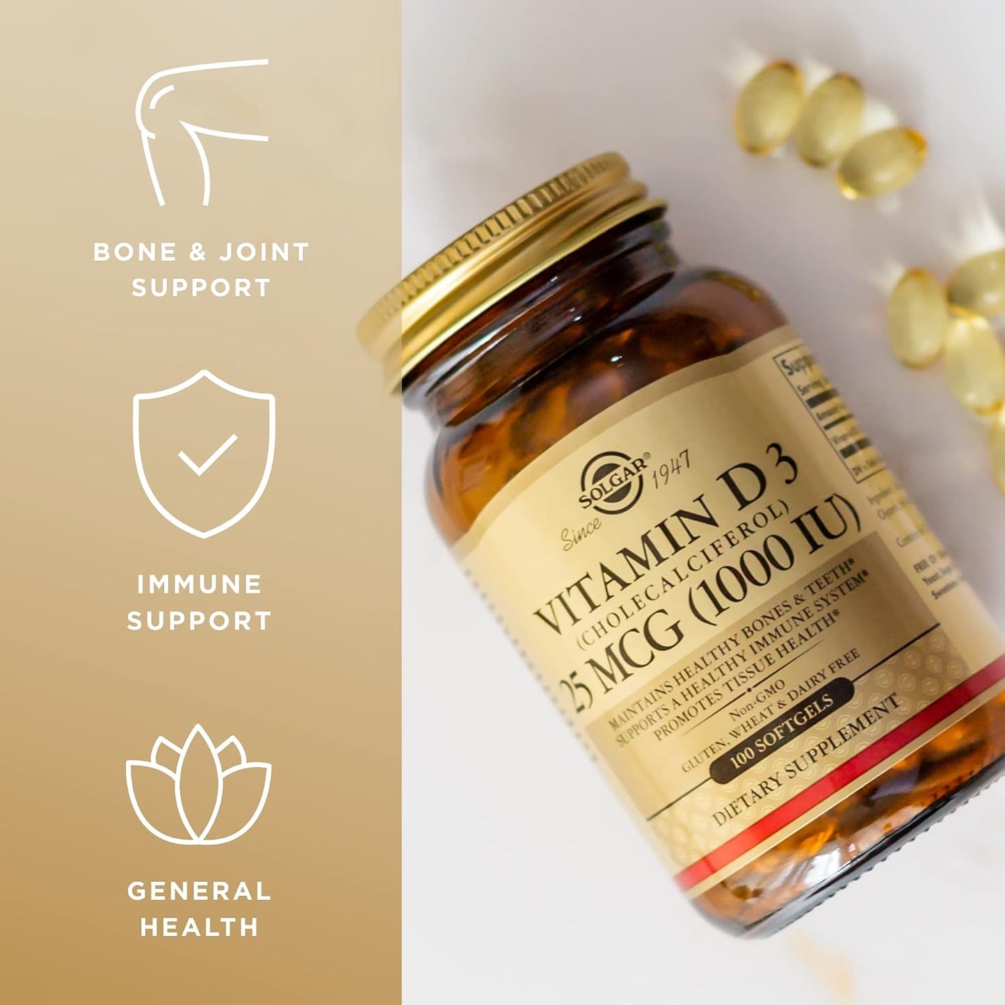 Solgar Vitamin D3 (Cholecalciferol) 25 mcg (1000 IU) – 100 Softgels - görsel 4