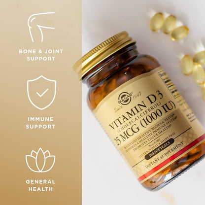Solgar Vitamin D3 (Cholecalciferol) 25 mcg (1000 IU) – 100 Softgels