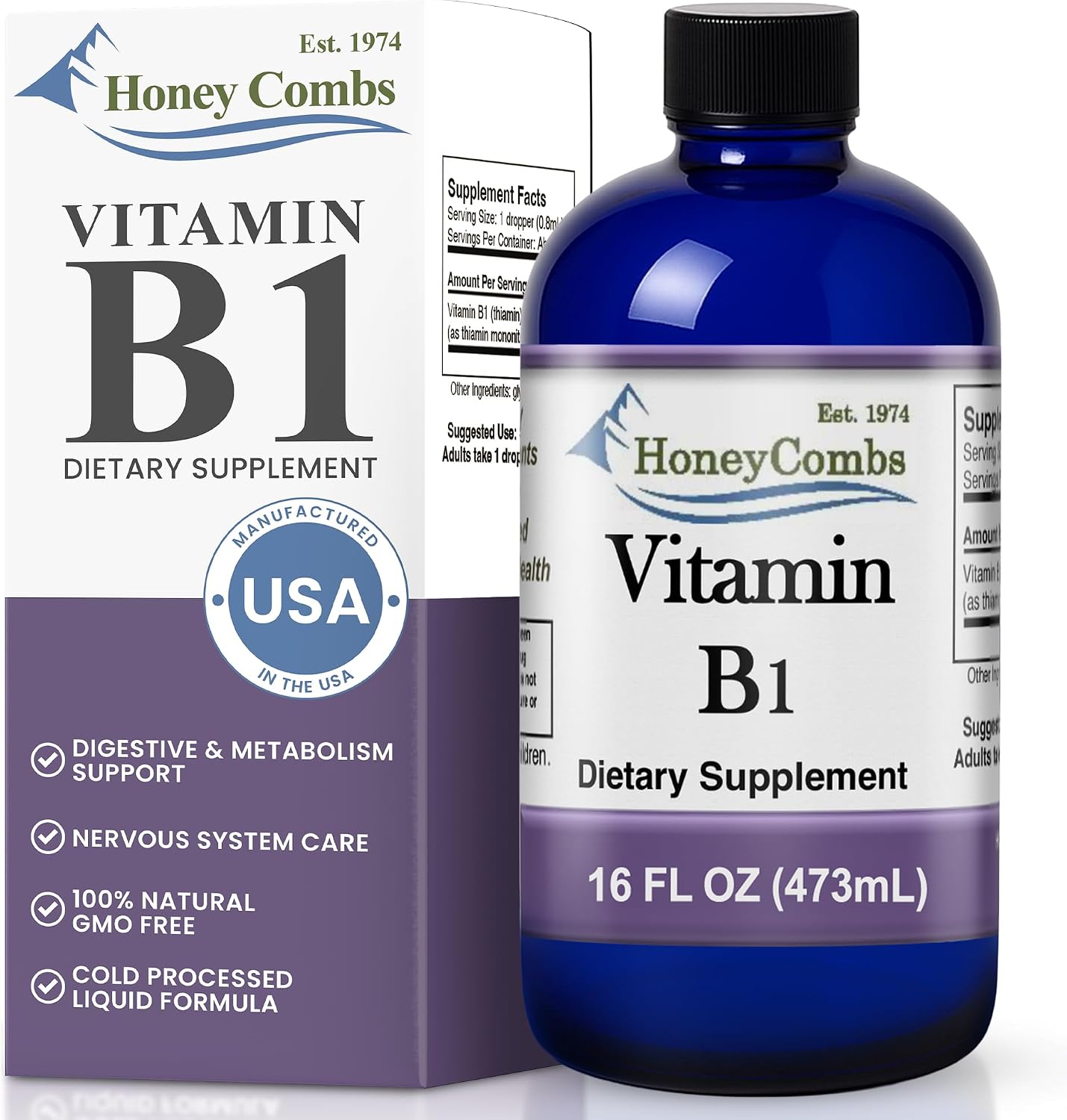 HoneyCombs Vitamin B1 (Thiamine) Liquid Drops - High Potency - Nervous System, Energy & Overall Health - Vegan Liquid B Vitamins (240 mL) - görsel 7